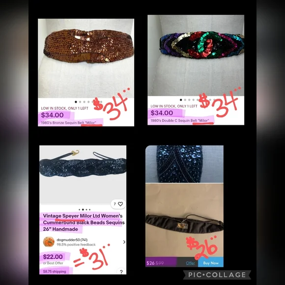 80s "Milor" Gold Sequin & Beaded Cummerbund Belt - Metallic Shades of Gold - Picture 8 of 9